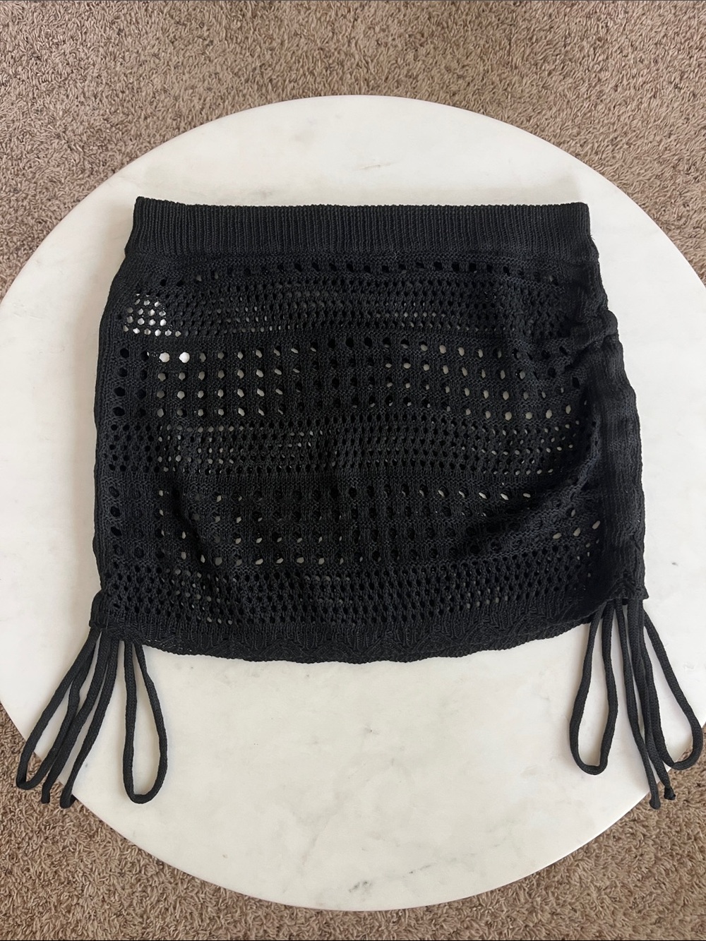 Swim Cover Up, Medium, Black, Crochet, Side Ties